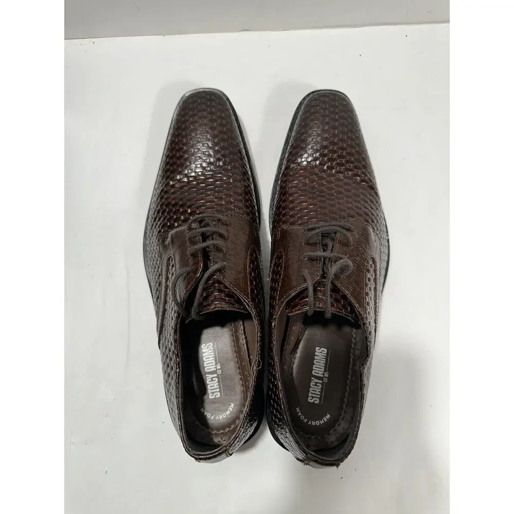 Stacy Adams Mens 10.5 Sanfillipo Basket Weave‎ Print Leather Oxford Dress Cognac